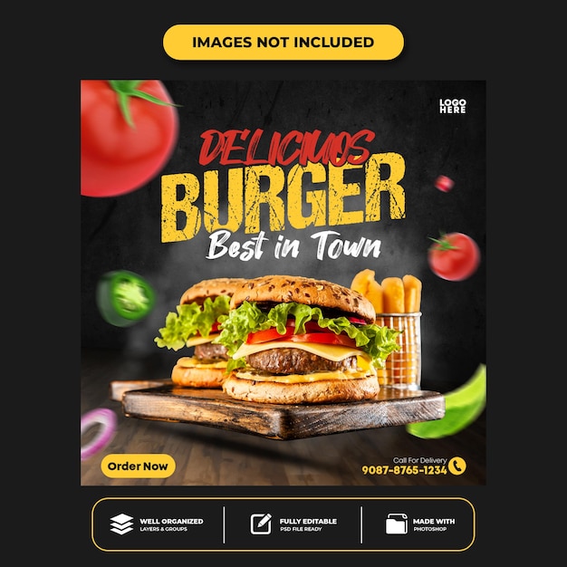 Special delicious burger social media banner post template