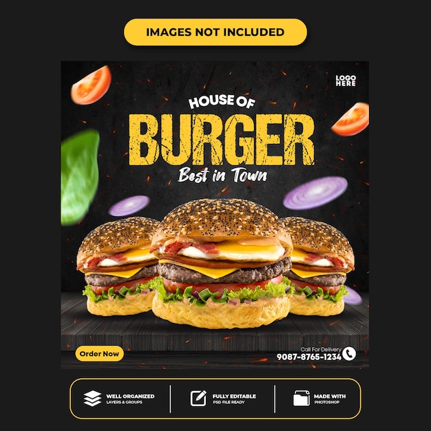 Шаблон поста для баннера в социальных сетях Special Delicious Burger