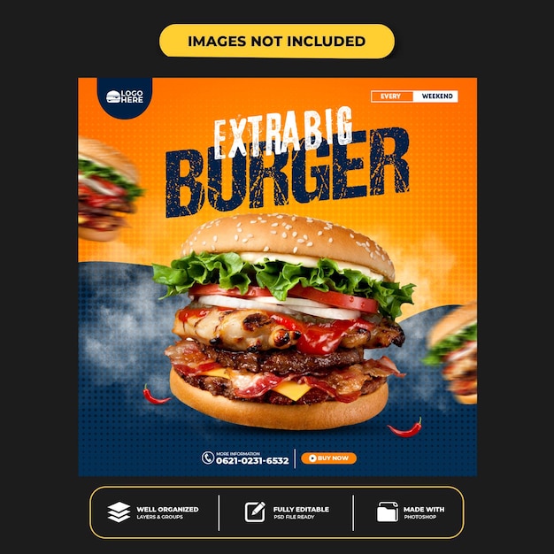 Modello di post banner social media hamburger speciale speciale