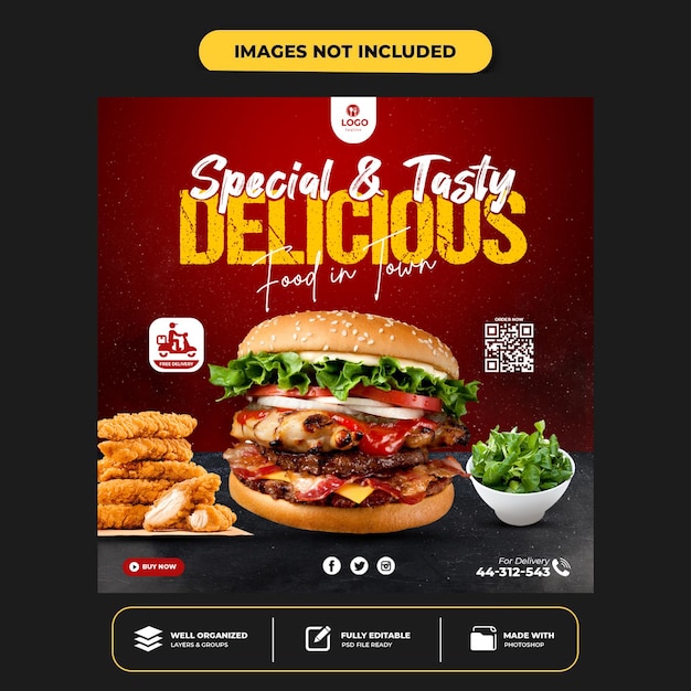 PSD modello di post banner social media hamburger speciale speciale