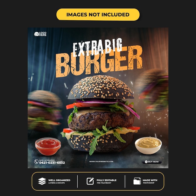 Modello di post banner social media hamburger speciale speciale