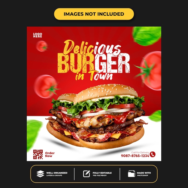 Special delicious burger social media banner post template