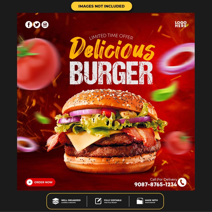 Шаблон поста для баннера в социальных сетях Special Delicious Burger