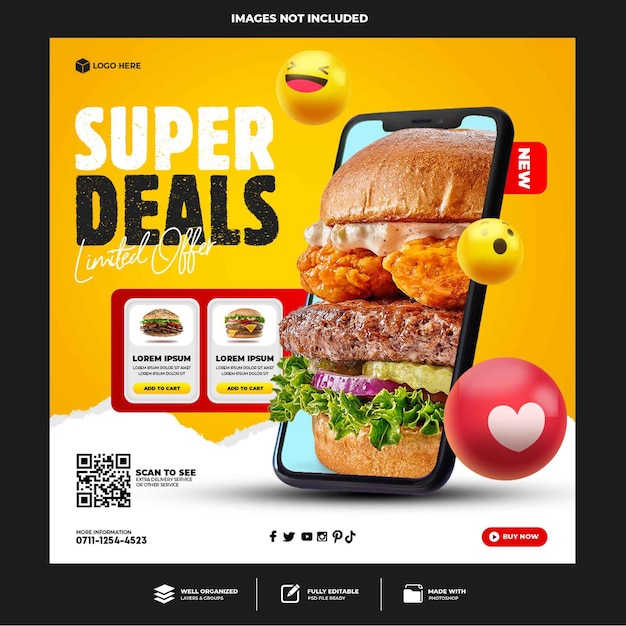 Special delicious burger social media banner post template