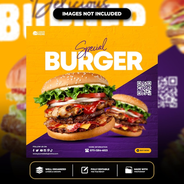 Special delicious burger social media banner post template