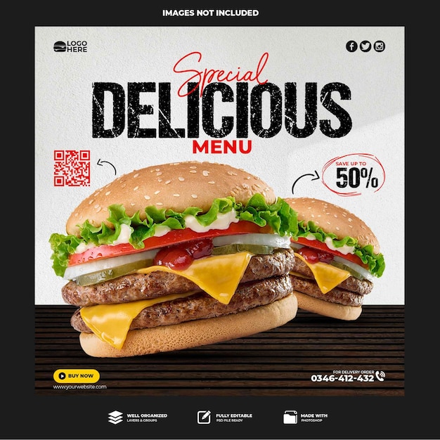 特別なおいしいハンバーガーソーシャルメディアバナー投稿テンプレート