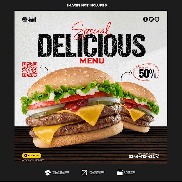 PSD special delicious burger social media banner post template