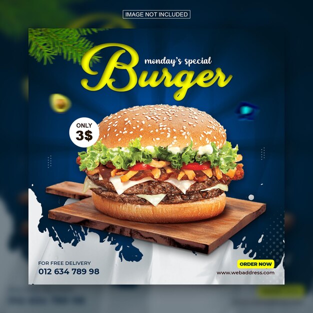 PSD speciale delizioso hamburger social media instagram post design modello