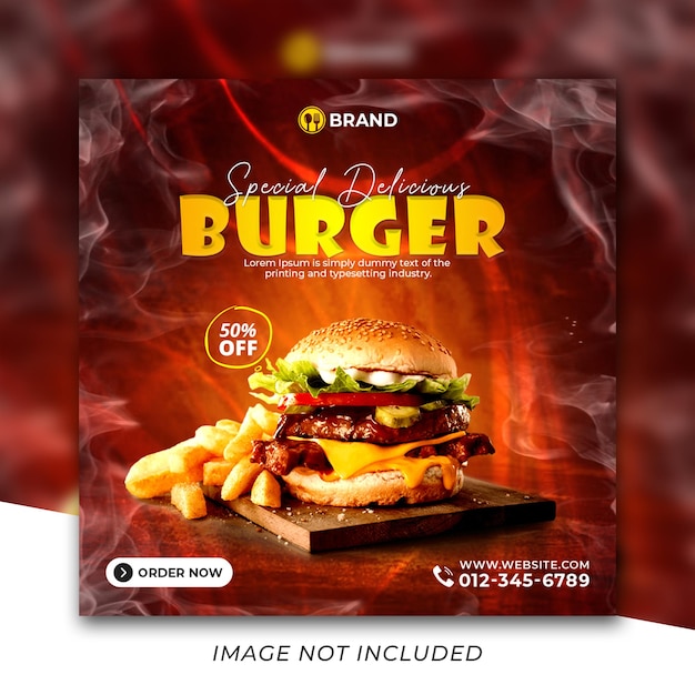 Шаблон поста в социальных сетях Special Delicious burger или баннер поста в instagram Premium Psd