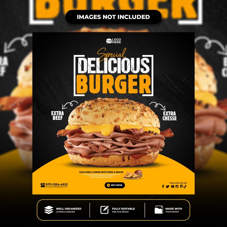 PSD special delicious burger social media post template