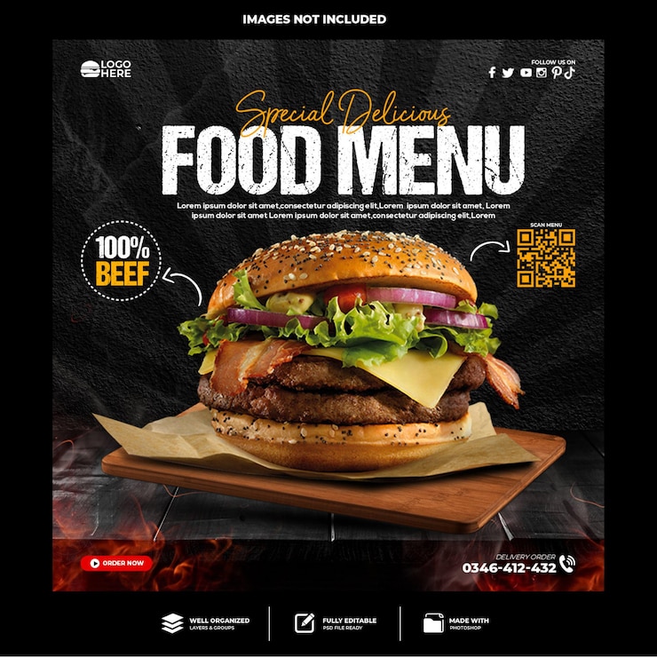 PSD special delicious burger social media post template