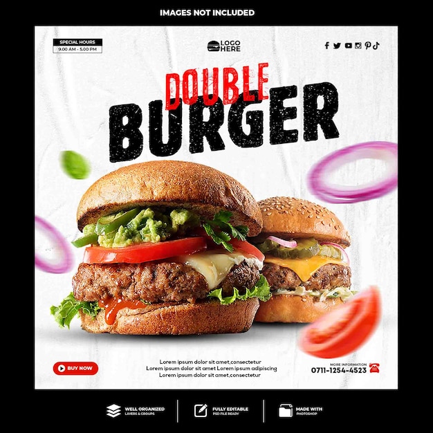 Modello di social media per hamburger speciale delicious