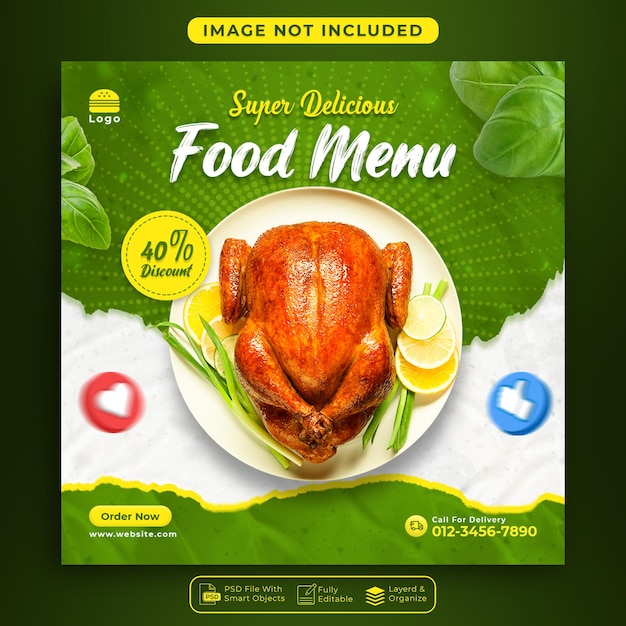 PSD special delicious chicken food menu social media post banner design