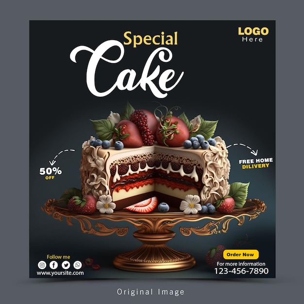 Special delicious chocolate cake social media banner and instagram post template