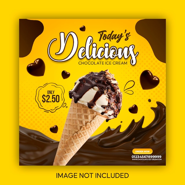 Speciale delizioso gelato al cioccolato cono social media banner post design modello