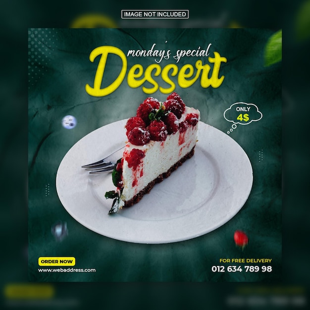 Speciale delizioso dessert social media instagram post design modello