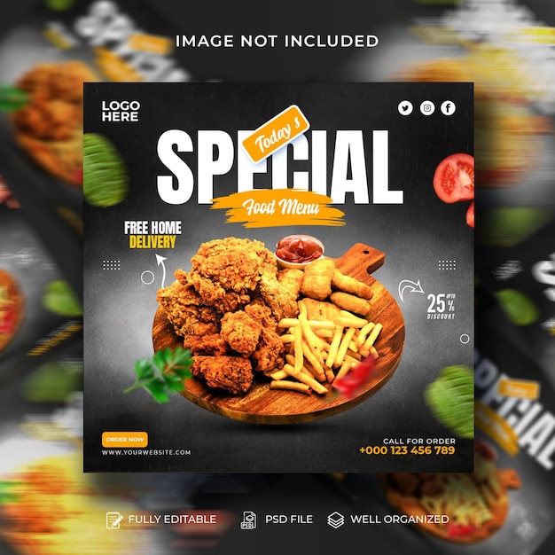 PSD special delicious food menu social media banner template