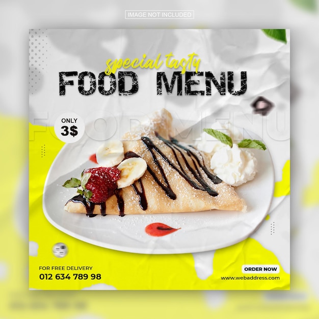 PSD speciale menu di cibo delizioso social media instagram post design modello