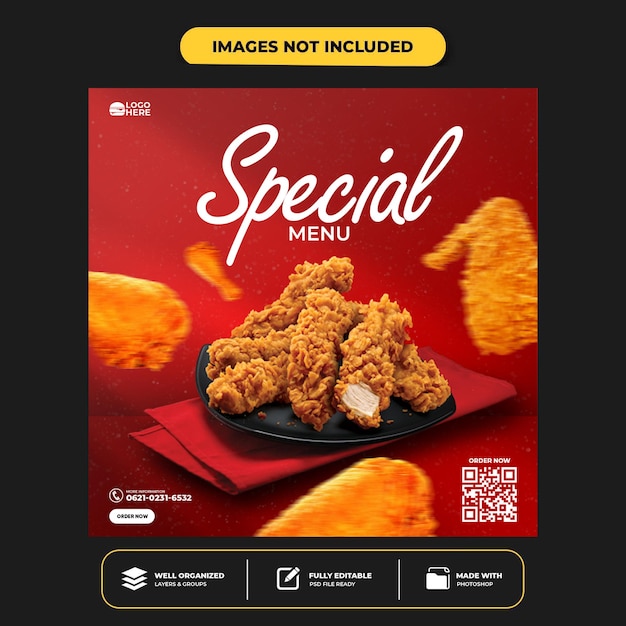 特別なおいしい食べ物ソーシャルメディアバナー投稿テンプレート