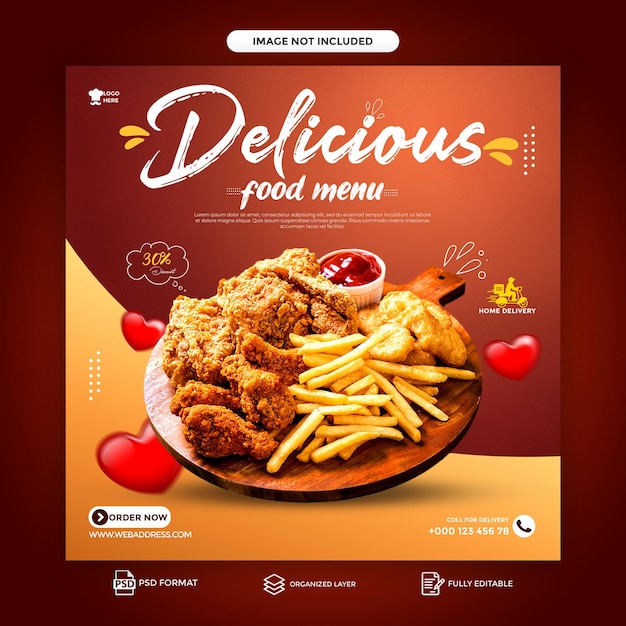 Speciale deliziosa promozione sui social media di cibo e modello di progettazione post banner instagram psd