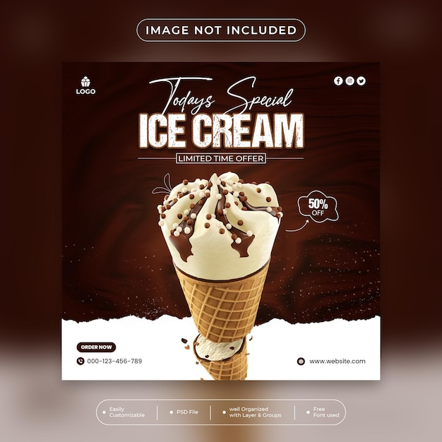 Banner di social media delizioso gelato speciale e design di post banner instagram