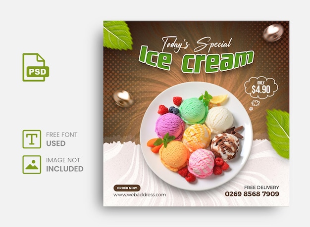 Special delicious ice cream social media banner post design template Premium Psd