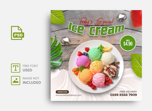 Premium PSD  Delicious dessert ice cream for social media