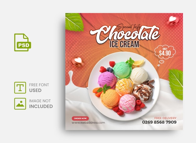 Modello di progettazione post banner social media gelato speciale psd premium