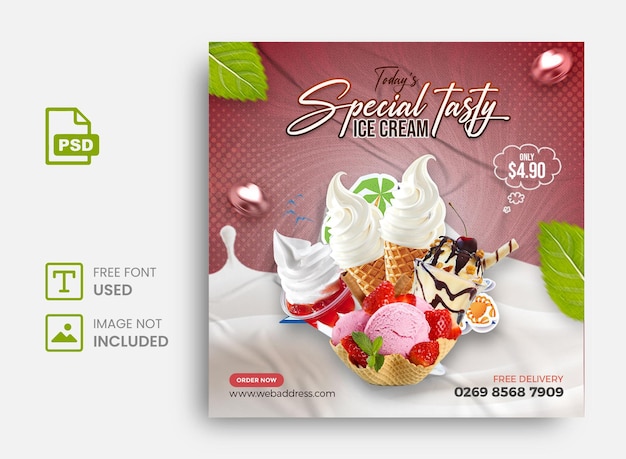 Modello di progettazione post banner social media gelato speciale psd premium