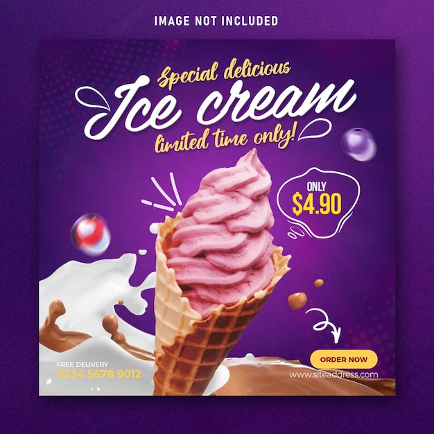 특별한 맛있는 아이스크림 소셜 미디어 배너 포스트 디자인