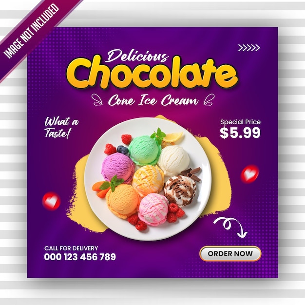 PSD modello di design banner post instagram social media delizioso gelato speciale