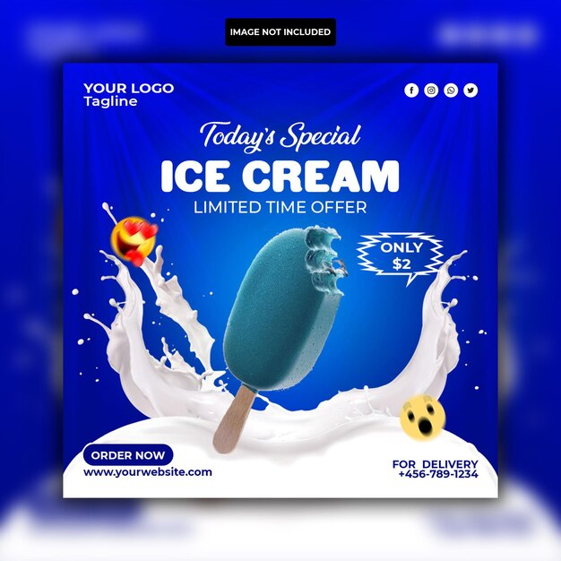 Speciale delizioso gelato social media instagram post modello di progettazione banner