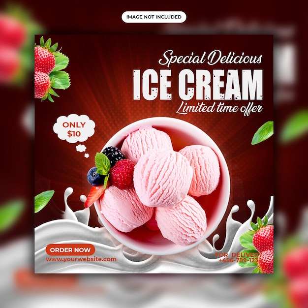 특별한 맛있는 아이스크림 소셜 미디어 Instagram 게시물 배너 디자인