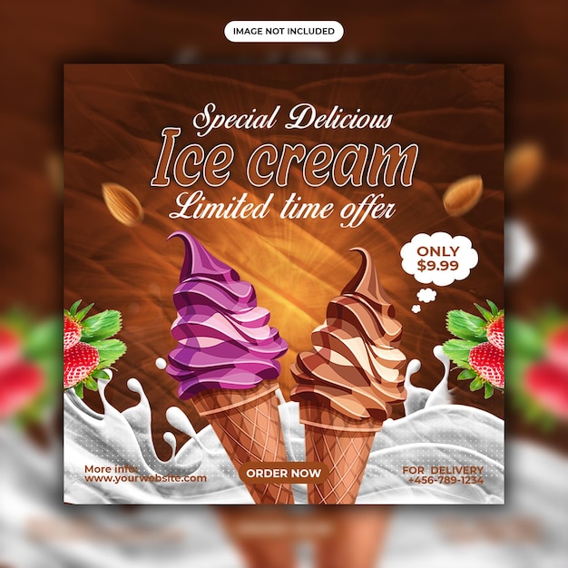 PSD modello di progettazione banner post social media gelato speciale delizioso e banner post instagram