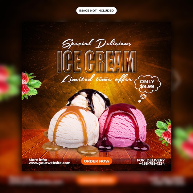 PSD modello di progettazione banner post social media gelato speciale delizioso e banner post instagram