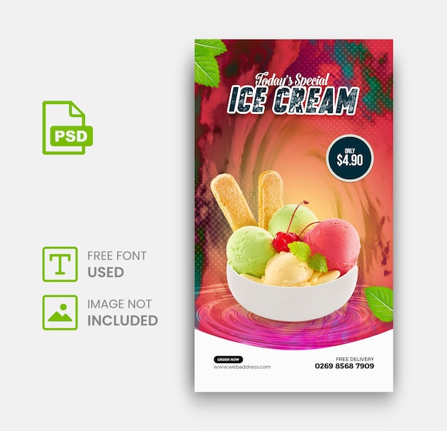 PSD special delicious ice cream social media post banner template