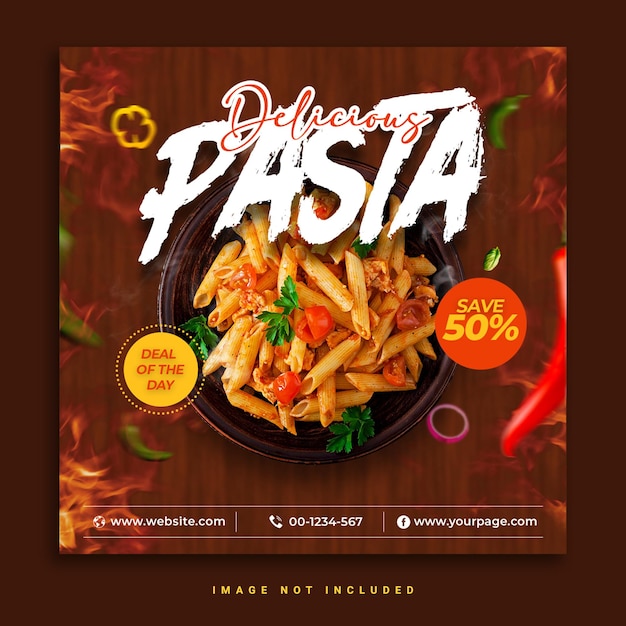 Speciale delizioso pasto di pasta alimentare banner sui social media modello di post di instagram psd