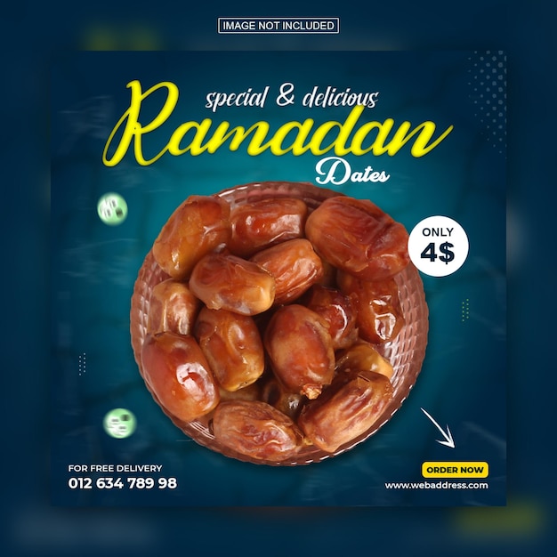 PSD speciale delizioso menu di cibo ramadan modello di post instagram di social media