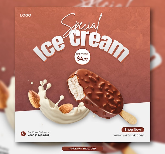 Speciale delizioso gelato gustoso modello di progettazione di banner post sui social media e banner post di instagram