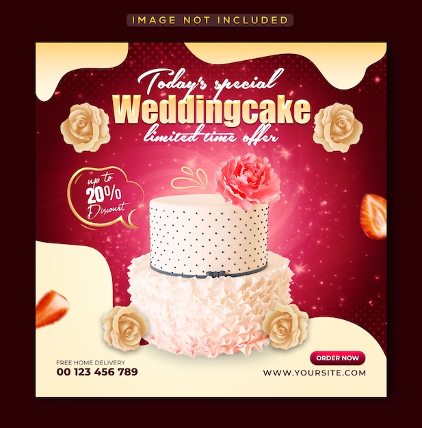 PSD Специальный вкусный свадебный торт в социальных сетях instagram рекламный пост и шаблон веб-баннера
