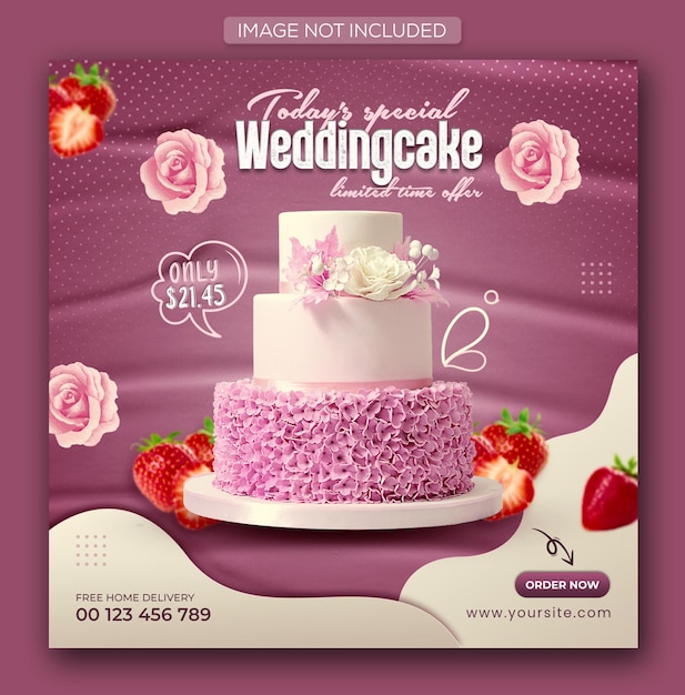 PSD special delicious wedding cake social media instagram promotional post and web banner template