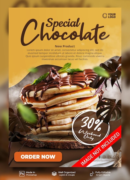 Special dish chocolate menu restaurant cafe for promotion poster banner template