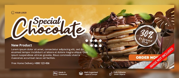 Piatto speciale menu al cioccolato ristorante cafe social media post modello banner copertina facebook