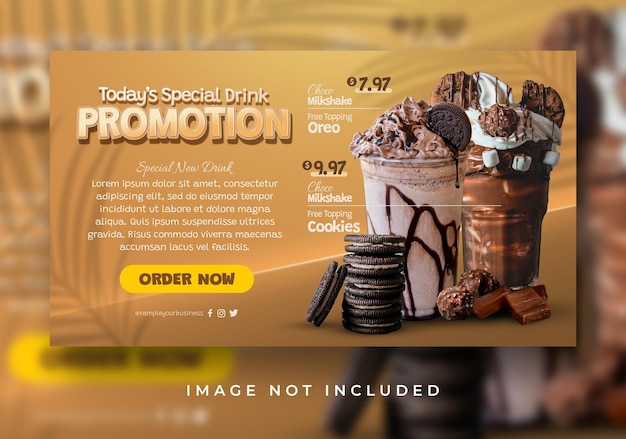 ソーシャル メディア web サイトのランディング ページ バナー テンプレートの特別なドリンク チョコレート プロモーションの新しいメニュー