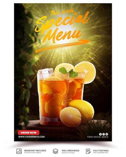 Special drink menu promotion poster template