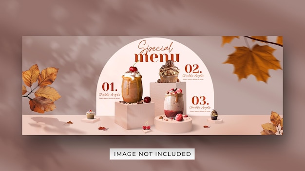 Modello di banner di copertina di facebook di social media di promozione di menu di bevande speciali