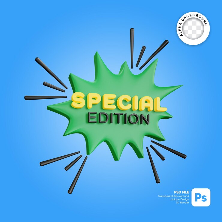 Special edition on green speech chat comic bubble sticker 3d render