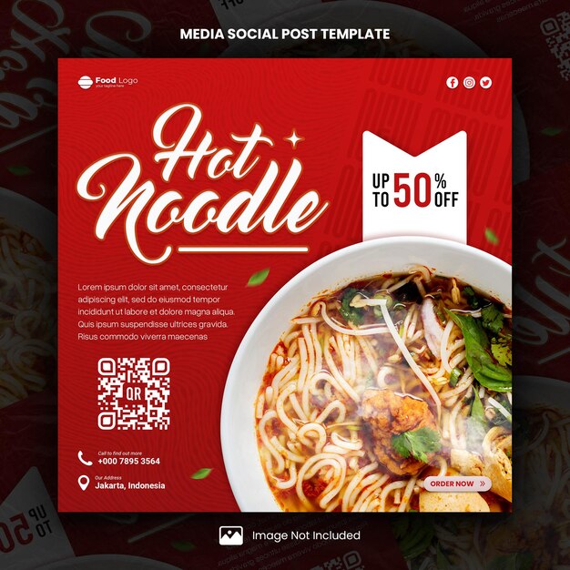 PSD menu di cibo speciale modello di post sui social media con noodle caldi