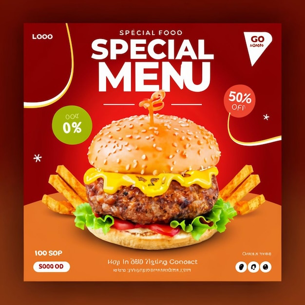 Menu speciale ristorante fast food burger social media instagram modello di post