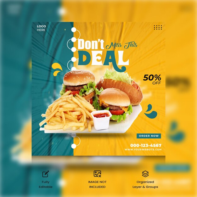 Menu speciale cibo social media post e banner web design